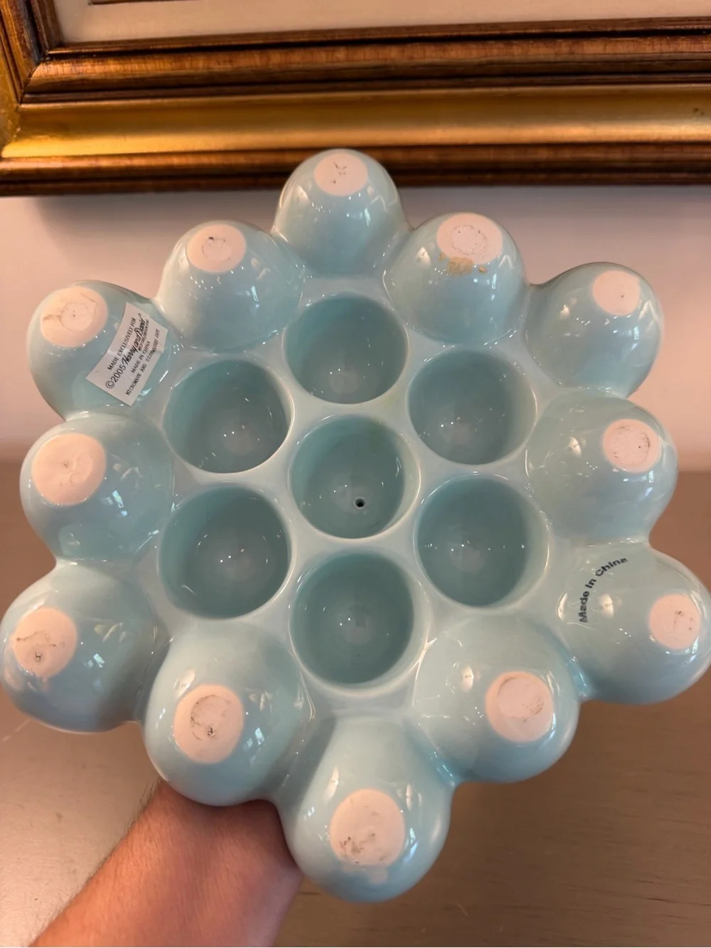 Vintage Harry & David Easter Deviled  Dyed Egg Holder Chick 12 Eggs Light Blue